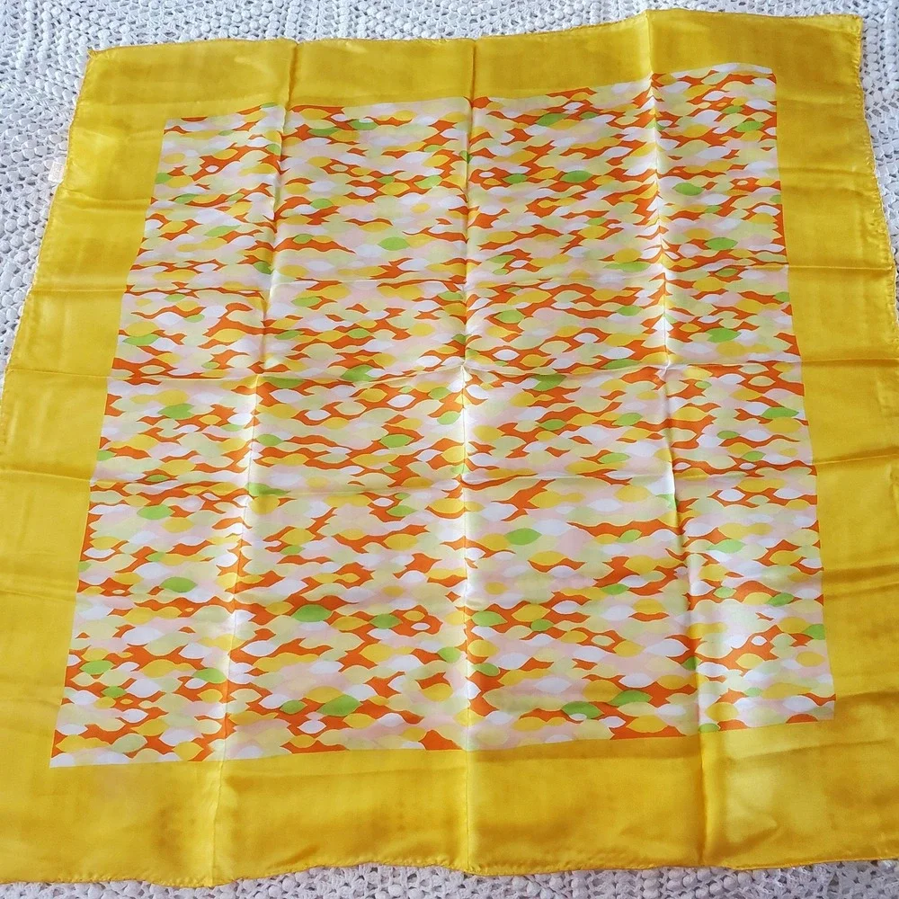 Vintage Glentex‎ Vera Neumann Scarf Womens Yellow Abstract Vinal Silk Made Japan